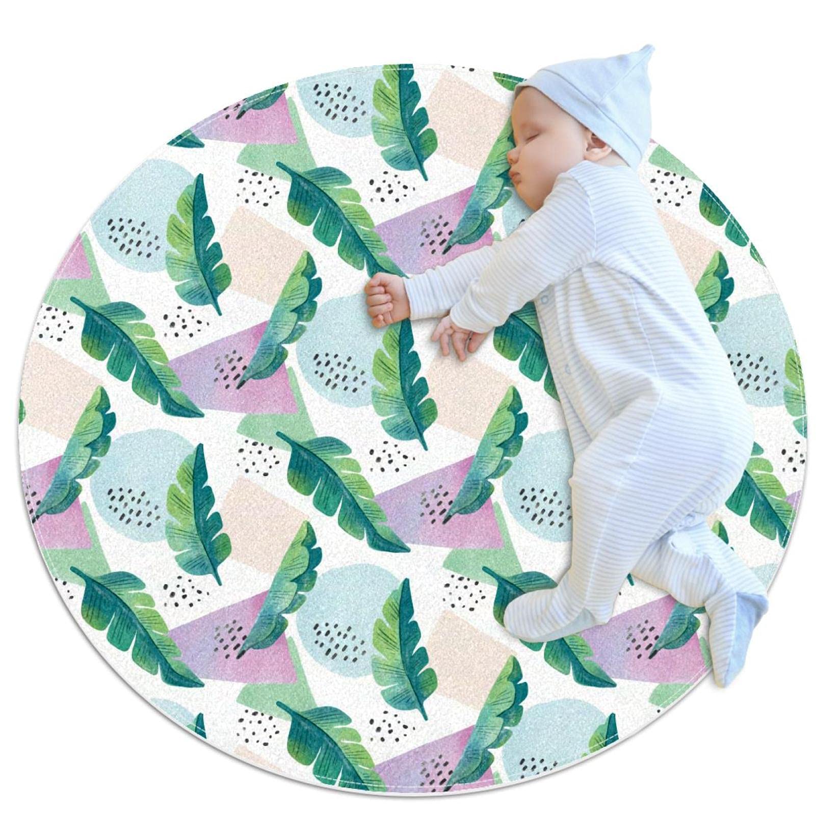 Tapis de bain rond 1m motif tropical tapis antidérapant multicolore pour chambre et salon