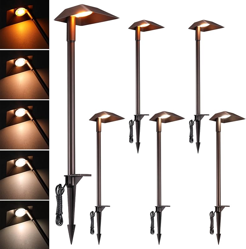 Paquete de 6 luces de camino de bajo voltaje antideslumbrantes 5CCT, 12-24 V CA/CC | Luces LED para senderos de paisaje de 5W, aluminio fundido a presión, resistente al agua IP65 para pasarela de patio, 1800K/2700K/3000K/4000K/5000K, ETL