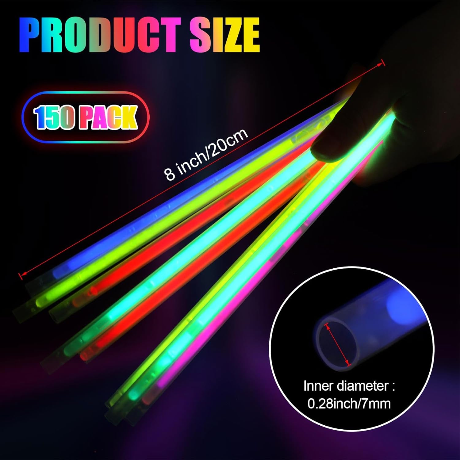 Didaey 150 Pcs Glow in the Dark Straws Glow Stick Plastic Assorted Colors Straws Neon Party Supplies for Cocktail Drinks, Bars, Restaurants Weddings Birthdays