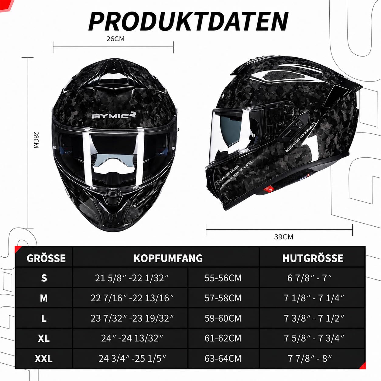 S-GT Motorradhelm Carbon ECE 22.06, Full Face Helm Vollvisierhelm mit Kratzfestem Visier