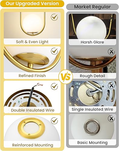 Miniatura 4 de Yunnix Luces colgantes para isla de cocina, lámparas colgantes, moderna iluminación colgante de cristal con globo dorado, candelabro de latón de