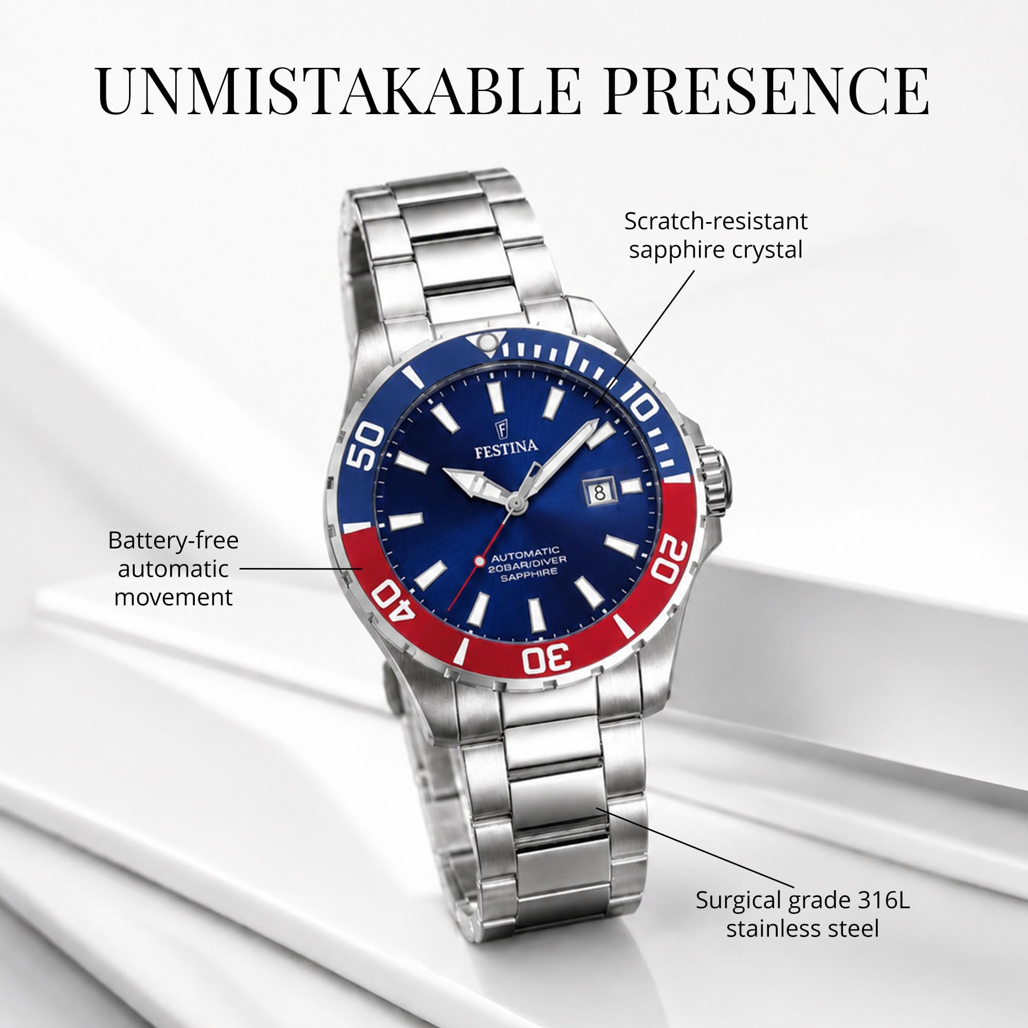 Festina Uhr Automatik Herren aus Edelstahl 316l Silberfarben