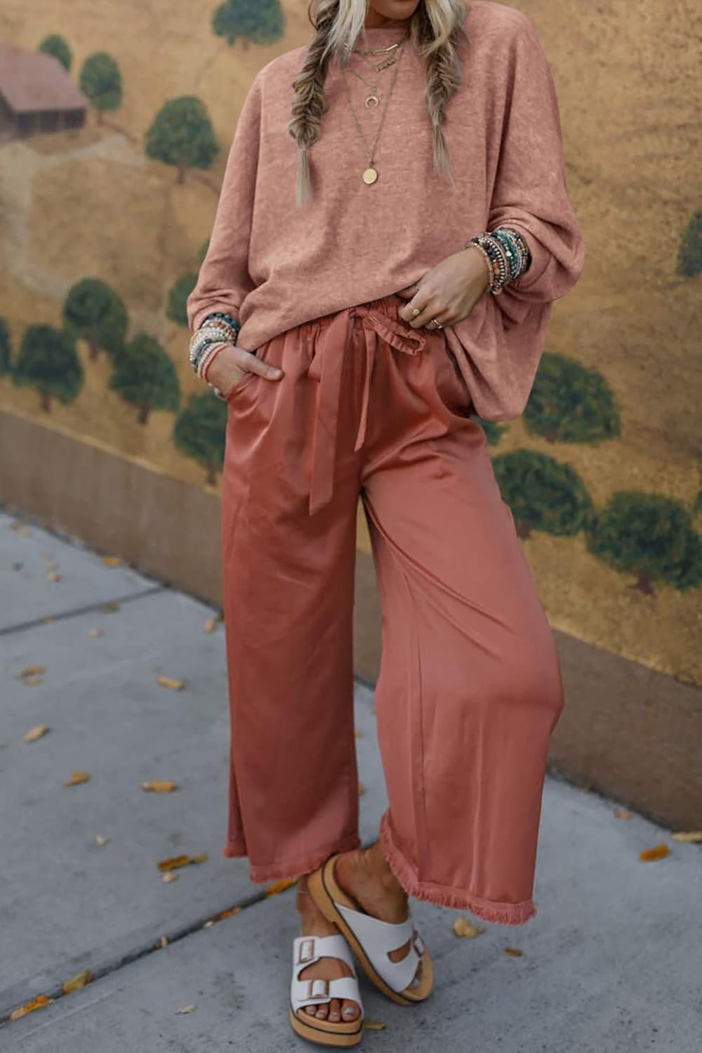 CFLONGE Fall Sweaters for Women 2025 Casual Pullover Off The Shoulder Sweater Batwing Long Sleeve Sweatshirt Knit Jumper Tops - Image 6