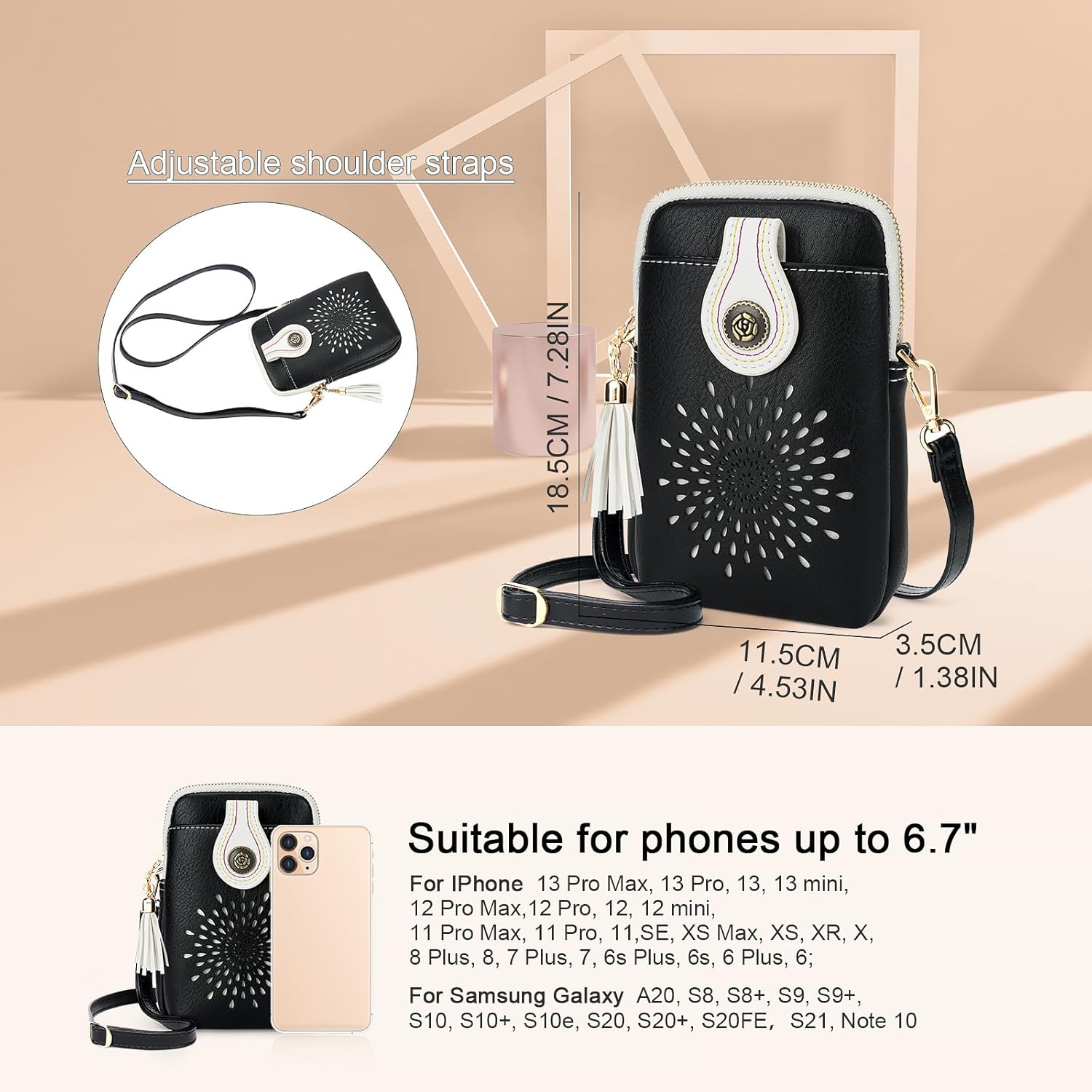 APHISON Small Crossbody Bags for Women, Lightweight Vegan Leather Cell Phone Purse, Cute Purses with Tassels - Image 6