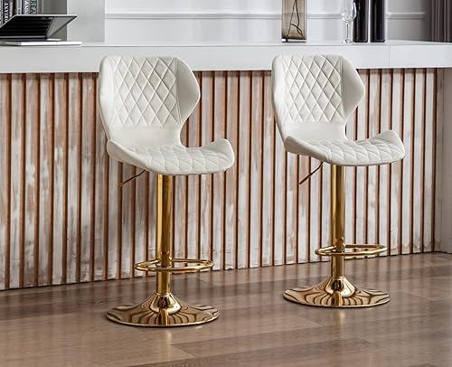 EALSON Juego de 2 taburetes de bar de terciopelo con altura de mostrador con sillas de bar giratorias con base dorada, modernos taburetes de isla de
