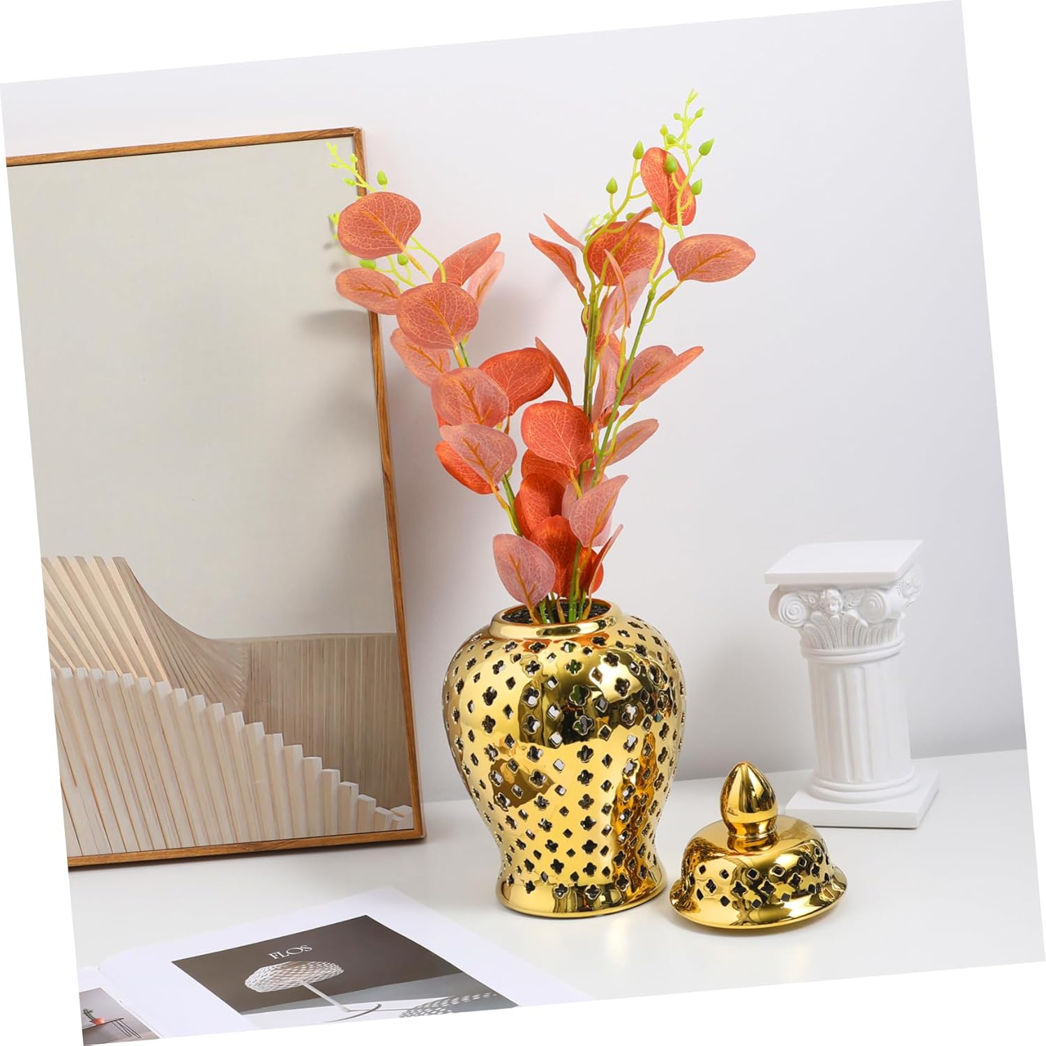 Vintage Hollow Out Ceramic Ginger Jar Pot Flower Holder Planter for Home Balcony Patio Wedding Decoration