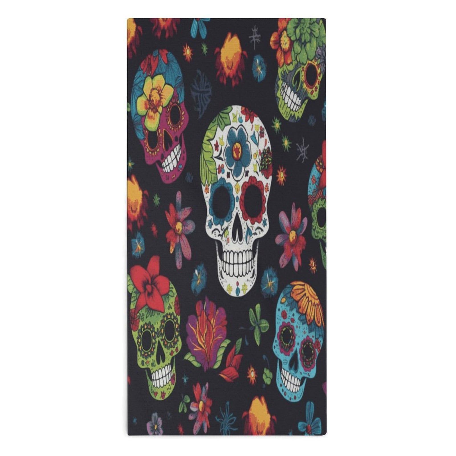 Fodpand Style Flower Cactus Sugar Skull Microfiber Towels, Decorative Bath Towel Soft & Lightweight, Hand Towels Multipurpose Use For Bathroom, Pool, Gym, Spa, And Hotel Use