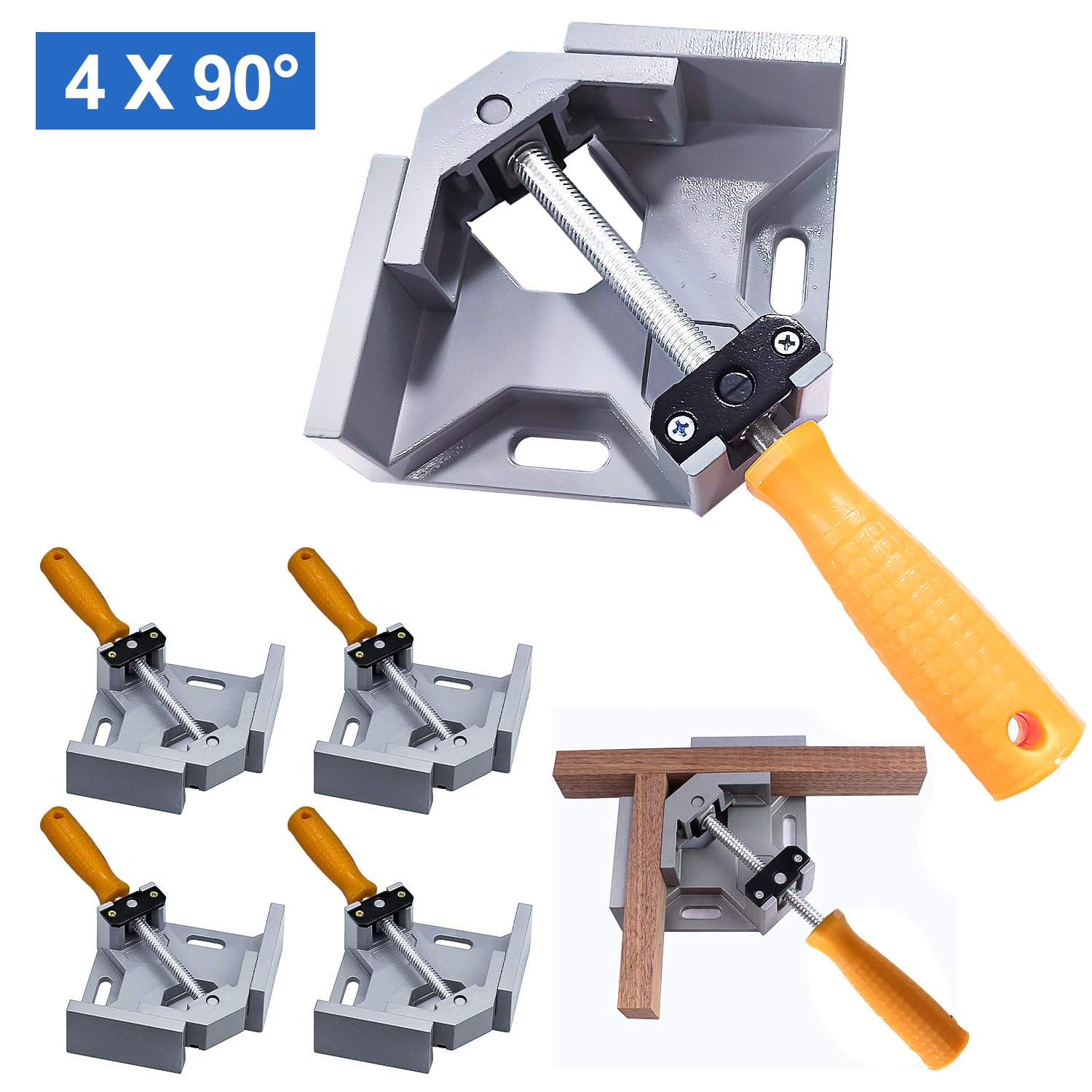 Lot de 4 Pince à Angle Droit 90 Degrés, Serre Joint Menuisier, Pince de Serres-Joints Mâchoire Pivotante Réglable, Outils à Mainpinces d'Angle pour Bois, Métal, Verre