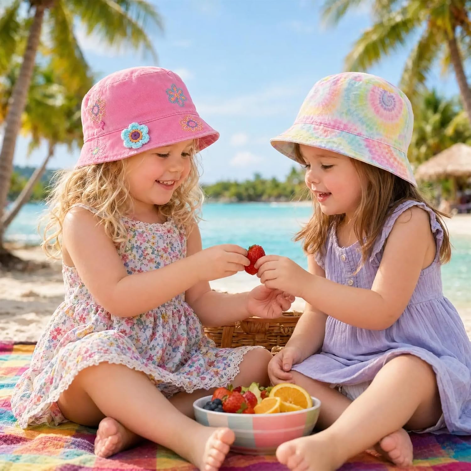 Girls Sun Hat,2-in-1 Reversible Bucket Hat for Girls | Sun Protection for Beach, Hiking Fishing Outdoor | Fit for Kid