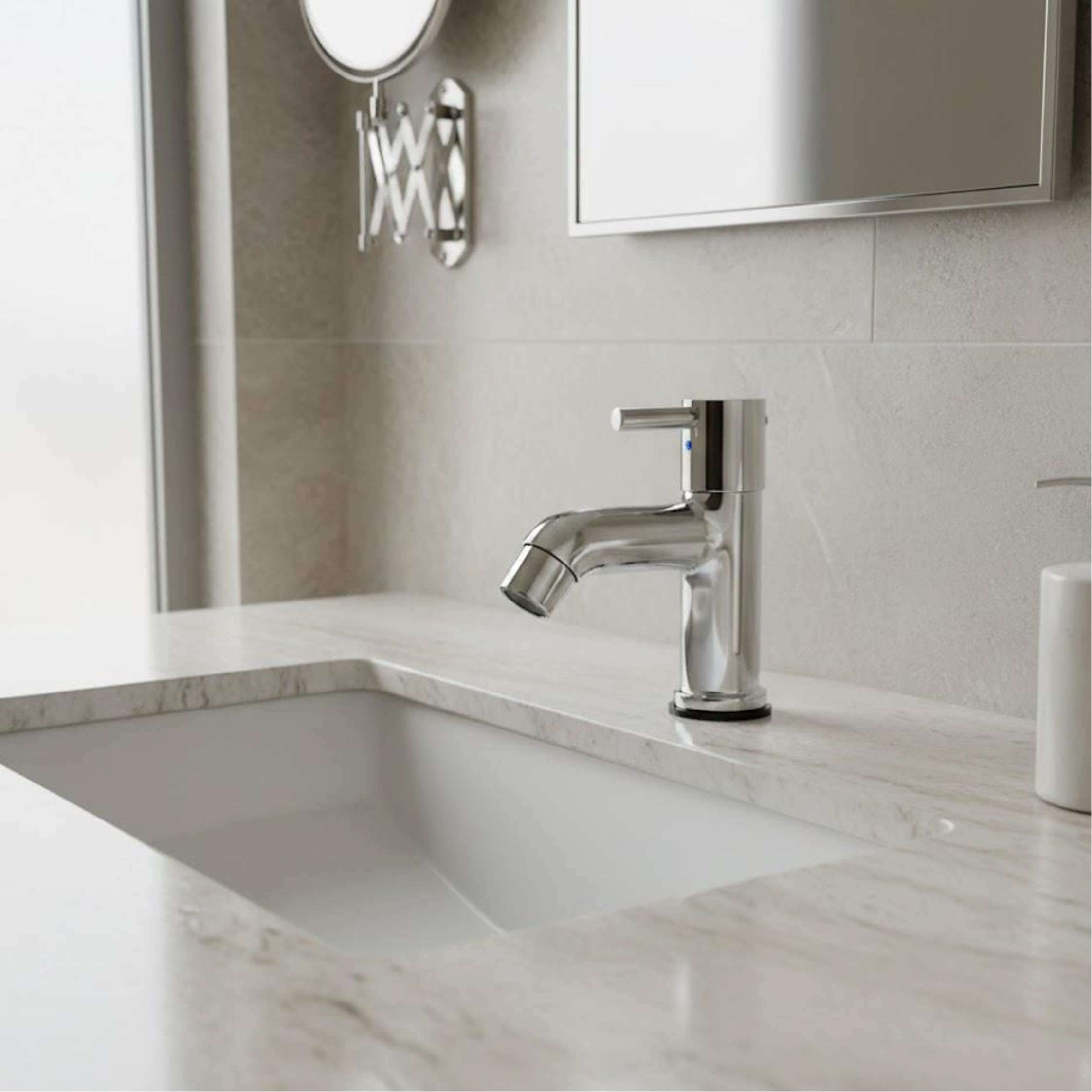 Kamal Full Brass Pillar Cock Basin Tap FLT – Long Reach Spout | Shiny Chrome Finish | Deck Mount Installation | Silver | Durable Bathroom Basin Faucet (Pack of 1)