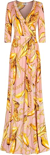 MadeInUSA - Vestido largo estampado con cuello en V para mujer con mangas 34.