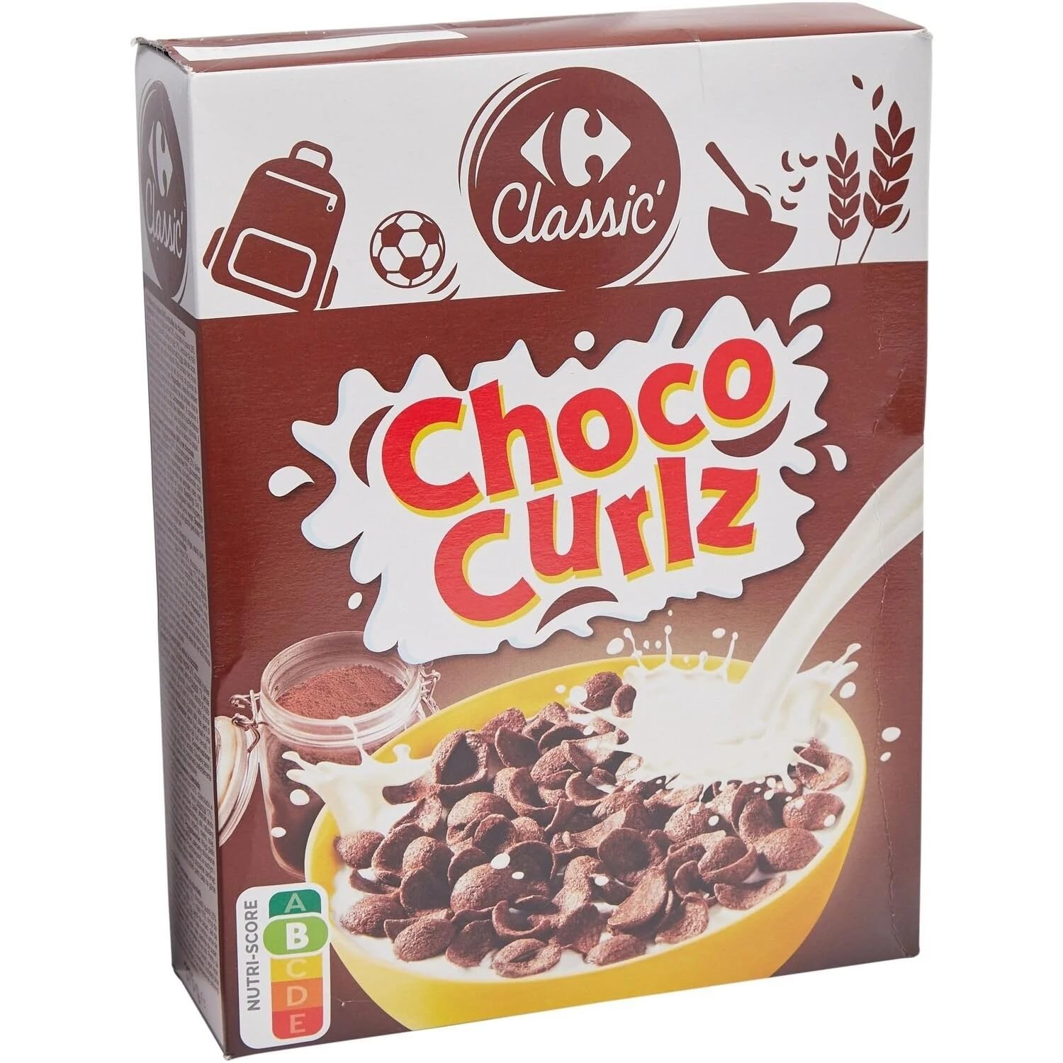 CARREFOUR CLASSIC' - Pétales de Céréales Extrudées au Chocolat - Chocolat en Poudre - la boite de 375g - Le Lot De 4