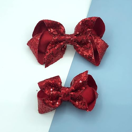 Miniatura 4 de Lazos rojos con purpurina para niñas, 4 lazos grandes y brillantes para el cabello, pinzas de cocodrilo, accesorios para el cabello para
