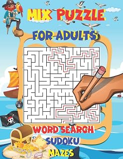 Mix Puzzle For Adults Word Search Sudoku Mazes: Medium Size Activity Book , +69 Activities , Word Search, Sudoku, Mazes with full solutions And a few ... and pages for recording sites and password