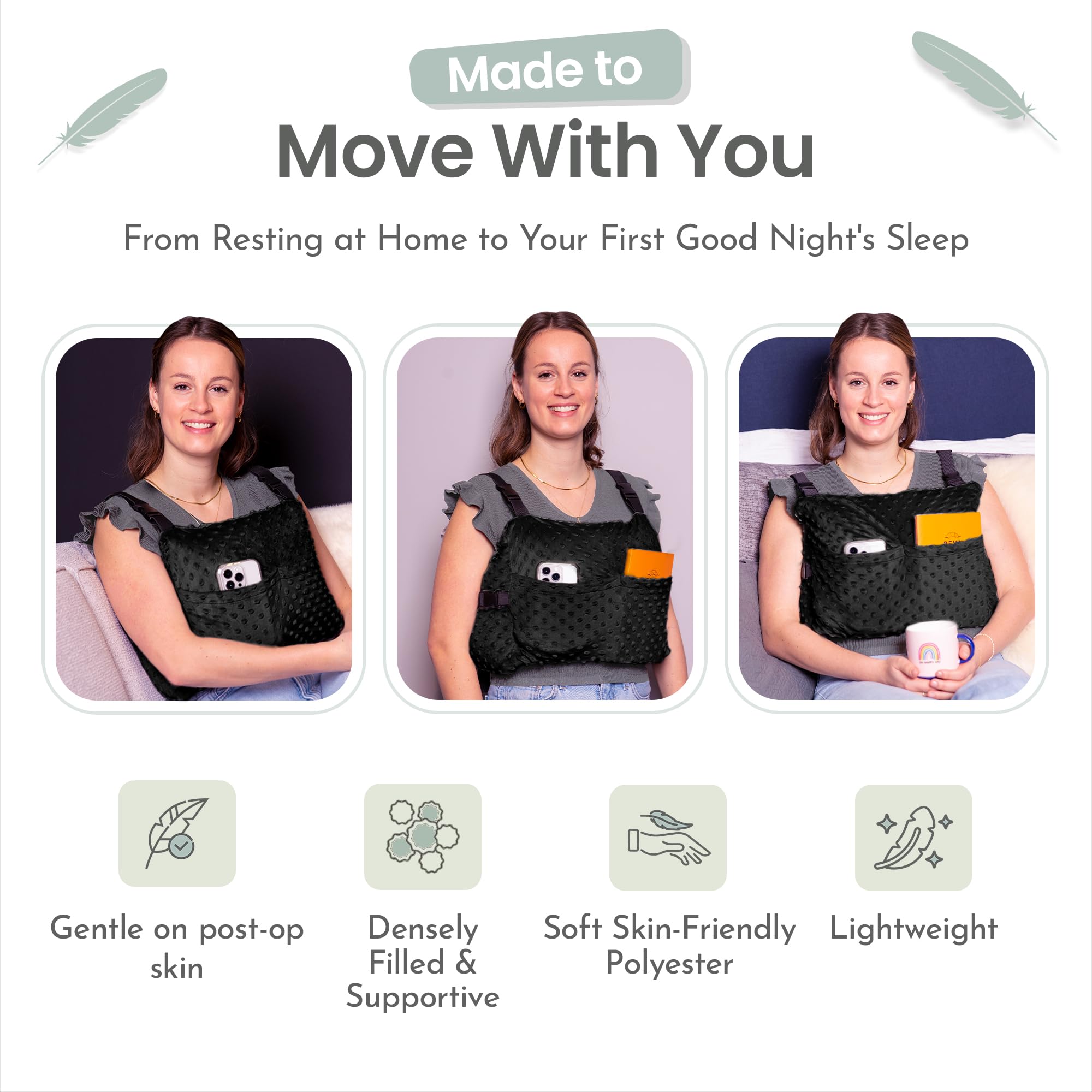 MOYOAMA Almohada posmastectomía – Almohada postoperatoria para Coche, reducción y Aumento de Senos, Almohada de Pecho después de cirugía cardíaca, imprescindible para recuperación de mastectomía,