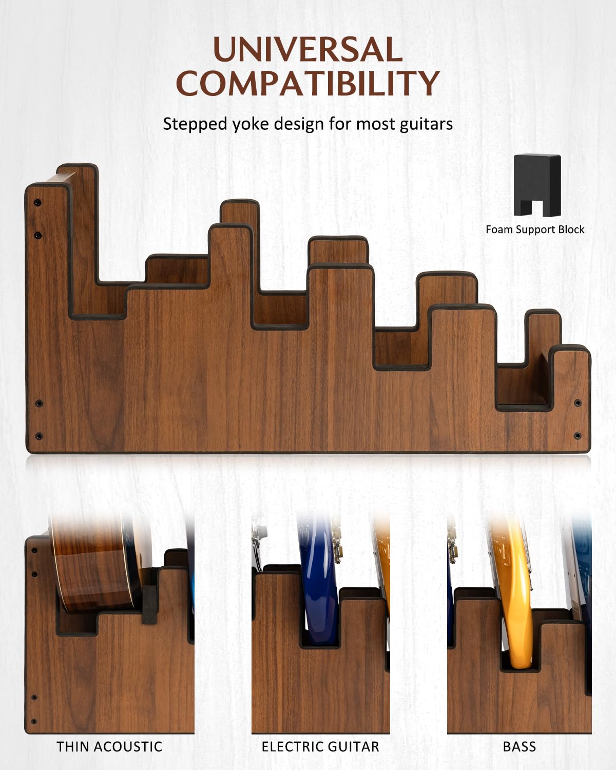 STRICH Support De Guitare En Bois Pour Plusieurs Guitares, Couleur Noyer, L-3E1AW (Pour 3 Guitares Électriques + 1 Guitare Acoustique)
