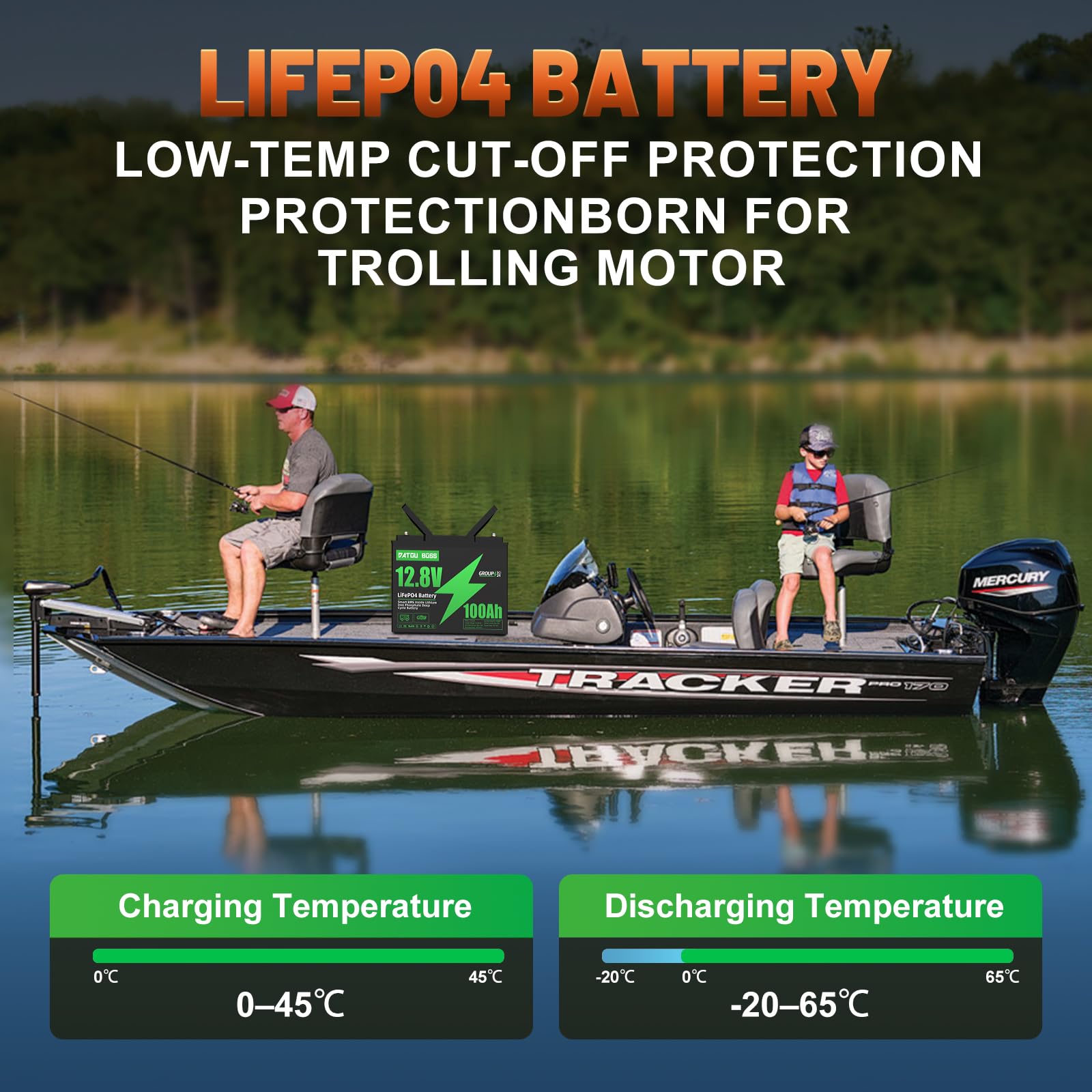 DATOUBOSS Batteria Litio 12V 100Ah, Batteria lifepo4 100ah con BMS 100A，Protezione a Basse Temperature, per Nautica, Caravane, Camper, Trolling Motors, Impianti Solari off-grid (12V-100AH-1PC)