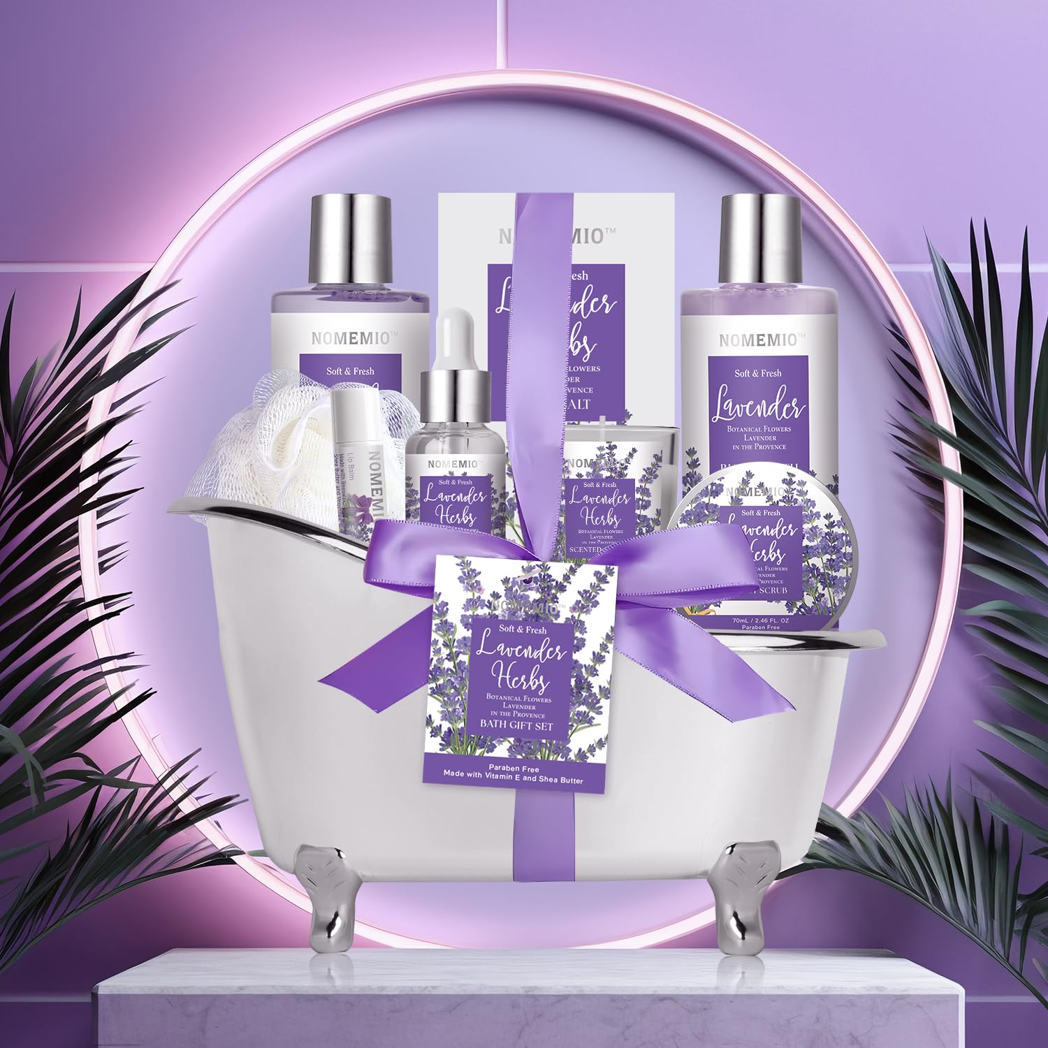 Valentine's Day Gift for Women, Spa Gift Basket for Women, 8pcs Lavender Spa Kit Set with Body Wash, Bubble Bath, Scrub, Bath & Beauty Skin Care Gift Sets, Christmas Gifts Set for Women, Her, Mom - Image 5
