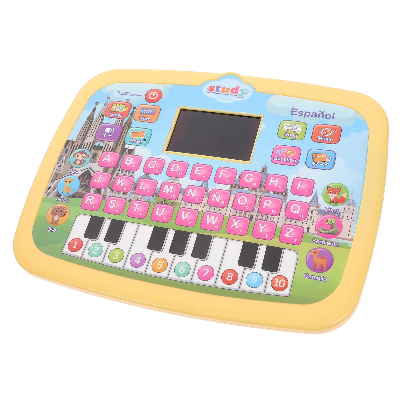 Tableta Bilingüe de Español para Niños Pantalla Led, Táctil, Abs | Juguete Educativo Multifuncional, 3 Pilas Aa No Incluidas, Amarillo Decoracion Colegio, Juguetes Didácticos Años