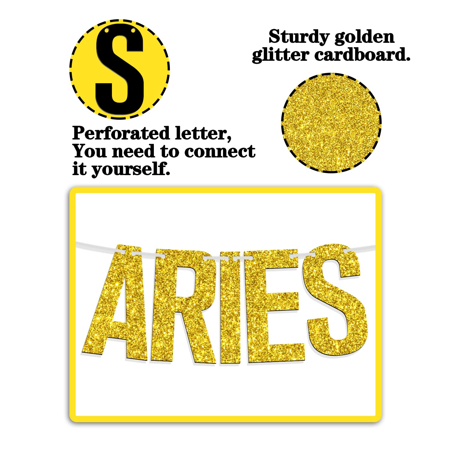 Widder-Geburtstag Banner – Glitzer-Banner Für März/April Geburtstage, 1,2 M Lang, Gold, Wiederverwendbar