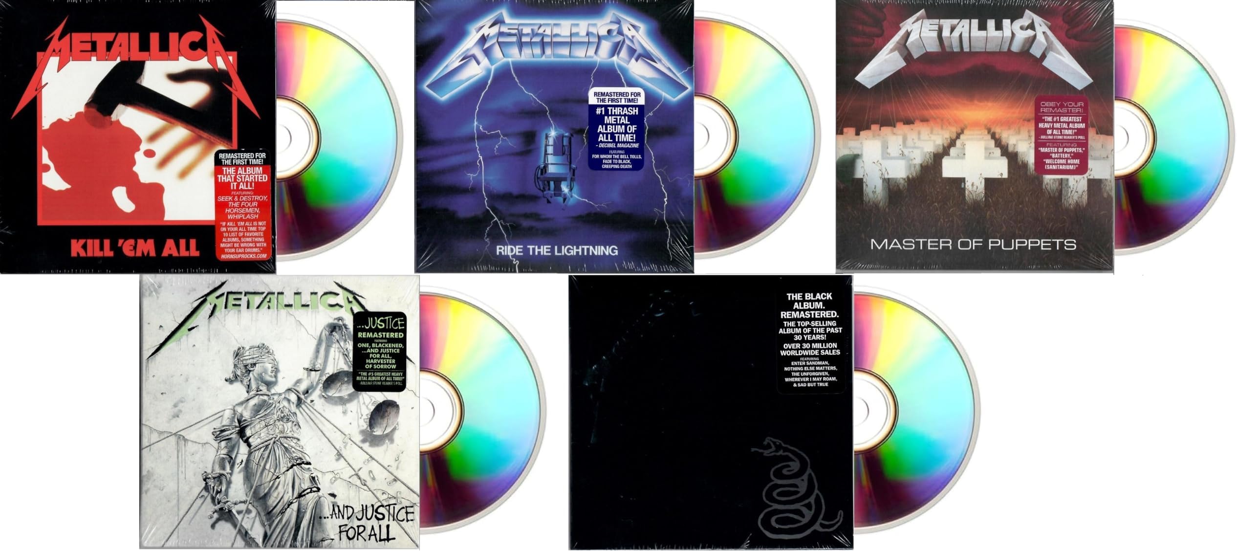 Metallica Classics Remastered CD 5-Pack 1983-1991: Kill Em All + Ride The Lightning + Master Of Puppets + And Justice For All + Metallica The Black Album