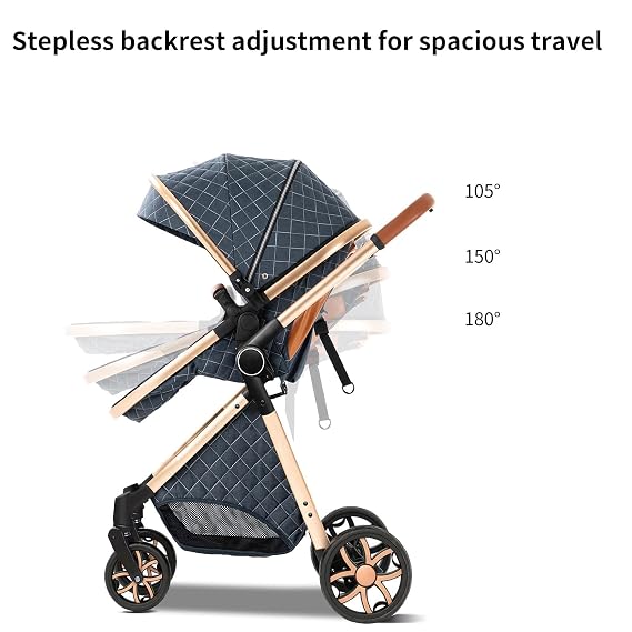 2 in 1 Baby Stroller, Convertible Newborn Travel Carriage, Reversible Infant Stroller, Toddler Standard Pram Carriage with One-Click Folding (225 Pink)