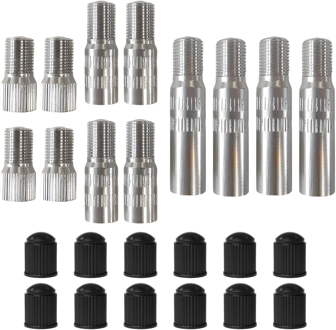 12PCS Car Valve Cap Stem Extenders, 19mm 27mm 39mm Vehicle Tire Valve Stem Extension with 12PCS Caps, Screw-on Auto Wheel Tyre Cap Extender Adapter, Universal for Sedan Truck Bike