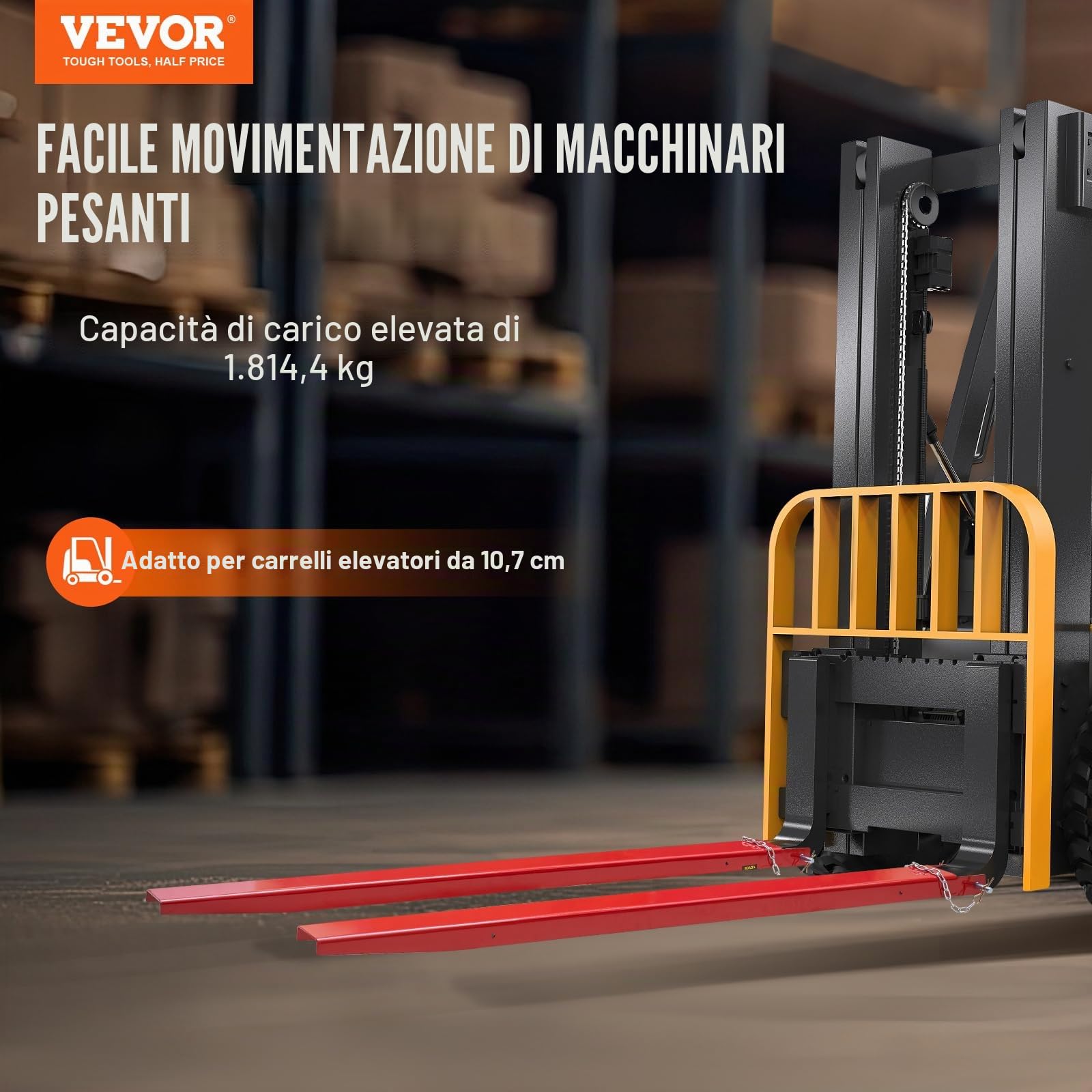 VEVOR Forche per Pallet Lunghezza 2090 mm Capacità Carico max. 1815 Tonnellate, Coppia di Forche per Movimentazione Carico da Benne Trattori Minipala Escavatori in Acciaio, Forche Compatibili 106mm