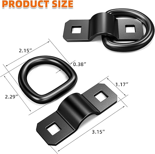 Miniatura 3 de ForoGore 6 anillos en D resistentes de 38 pulgadas para remolque, camión, carga, anillos en D, duraderos, negros, 6000 libras, resistencia a la