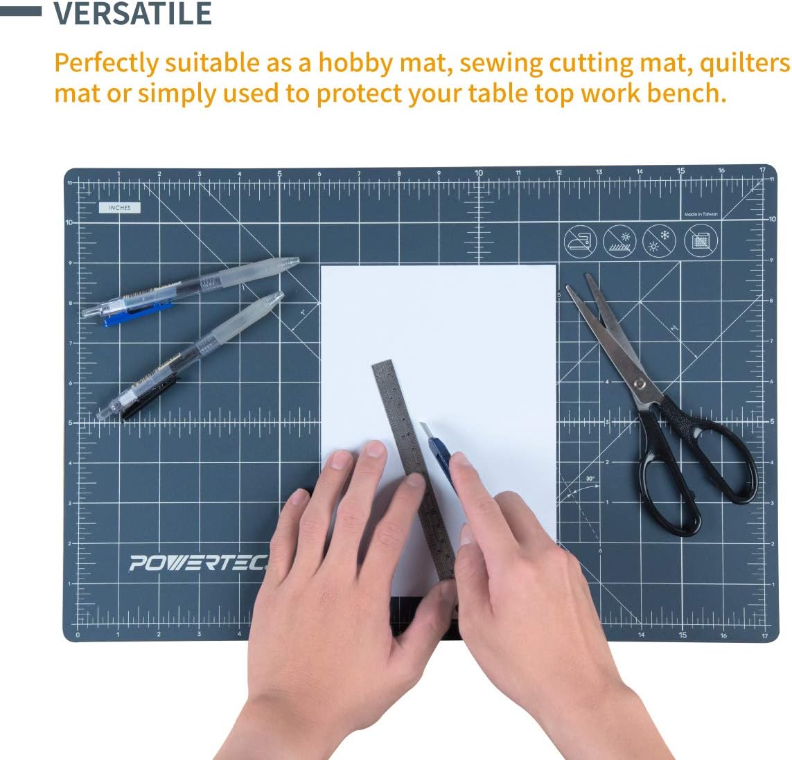 POWERTEC 61001 12" x 18" A3 Non-Slip Double Sided Rotary Cutting Mat with Grid, Table Protector for Crafting, Sizing, Tracing, Sewing, Quilting, Scrapbooking, Arts and Crafts Woodworking image 3