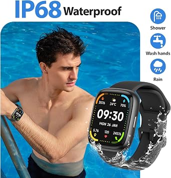 Smart Watches for Women Men, Alexa Built-in Fitness Tracker Watch with Bluetooth Heart Rate Health Monitor 100+Sports Modes IP68 Waterproof, 1.83 HD Touchscreen Smartwatch for Android iOS (Black)
