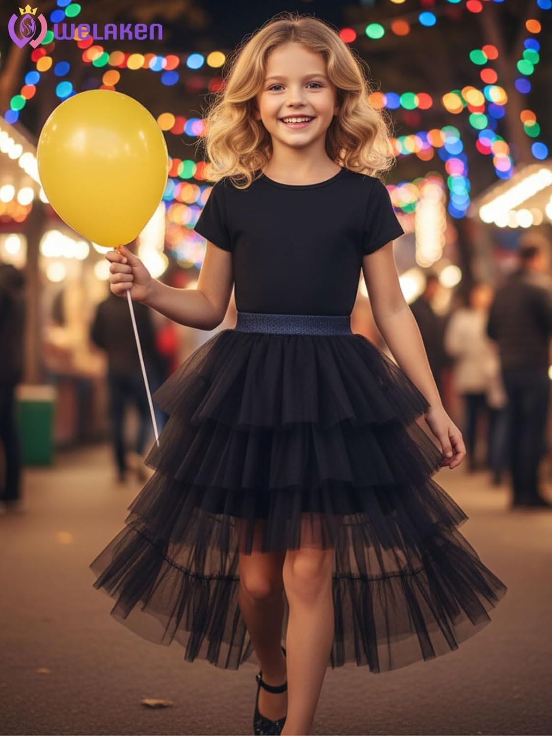 Girls Layered Tulle Skirts Flowy Mesh Elastic Waist Midi Tutu Skirt - Image 3