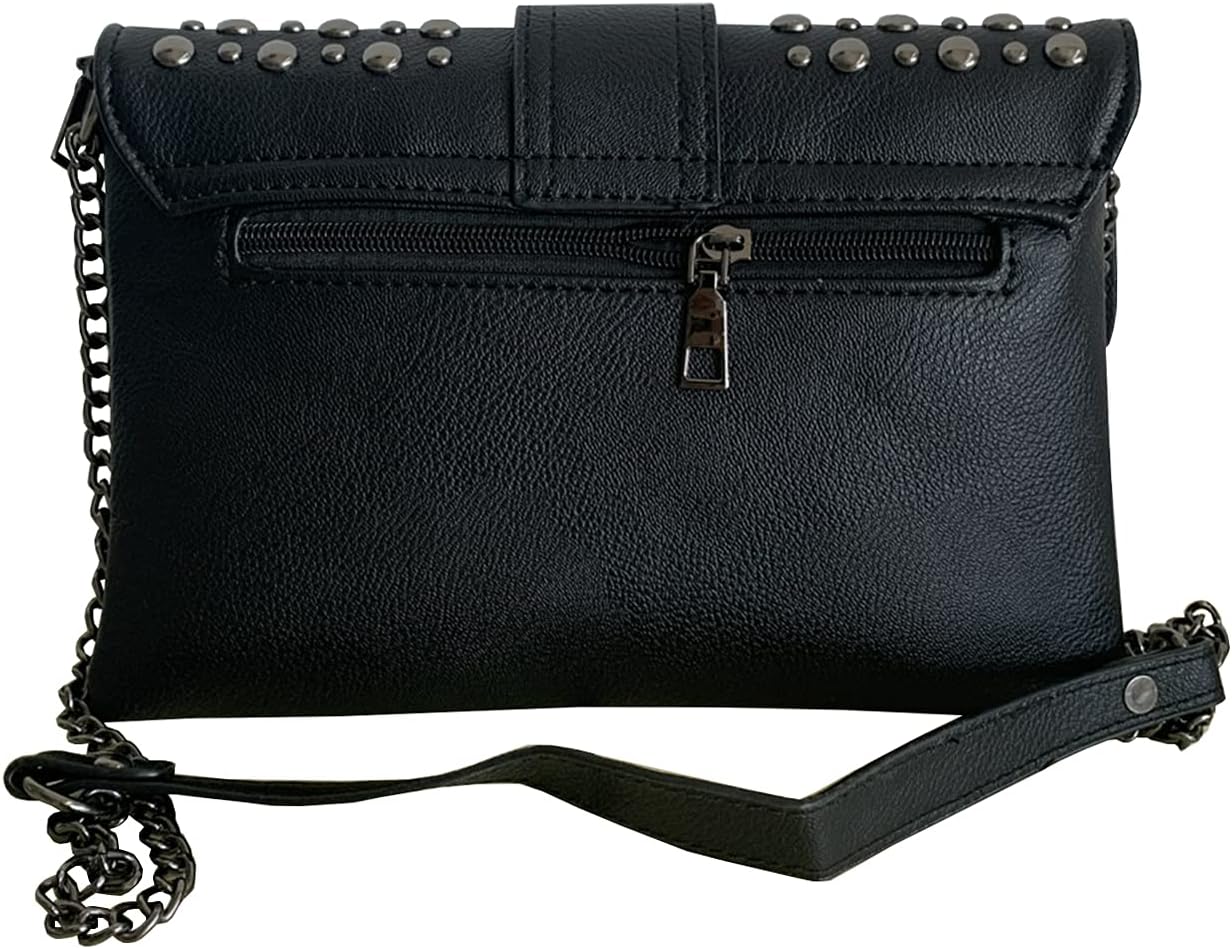 Women Ladies Punk Rivet Purse Satchel PU Leather Shoulder Crossbody Top-handle Bag Tote Handbag Black - Image 2