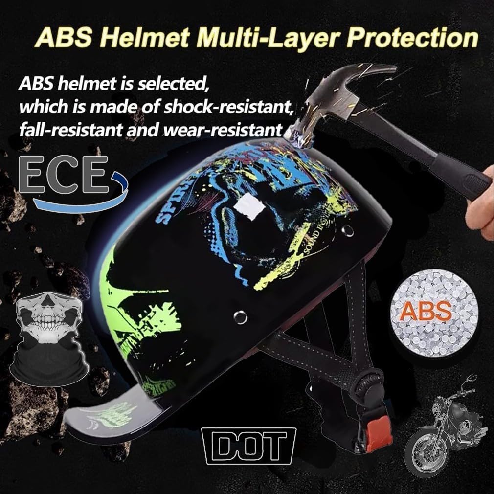 Motorrad Halbhelm Baseballmütze-Helm Halbschalenhelm Mit Gesichtsschutz ECE-Zulassung Bequemes Atmungsaktives Futter Schnellverschluss FüR Erwachsene MäNner Frauen S-XL 55-62CM