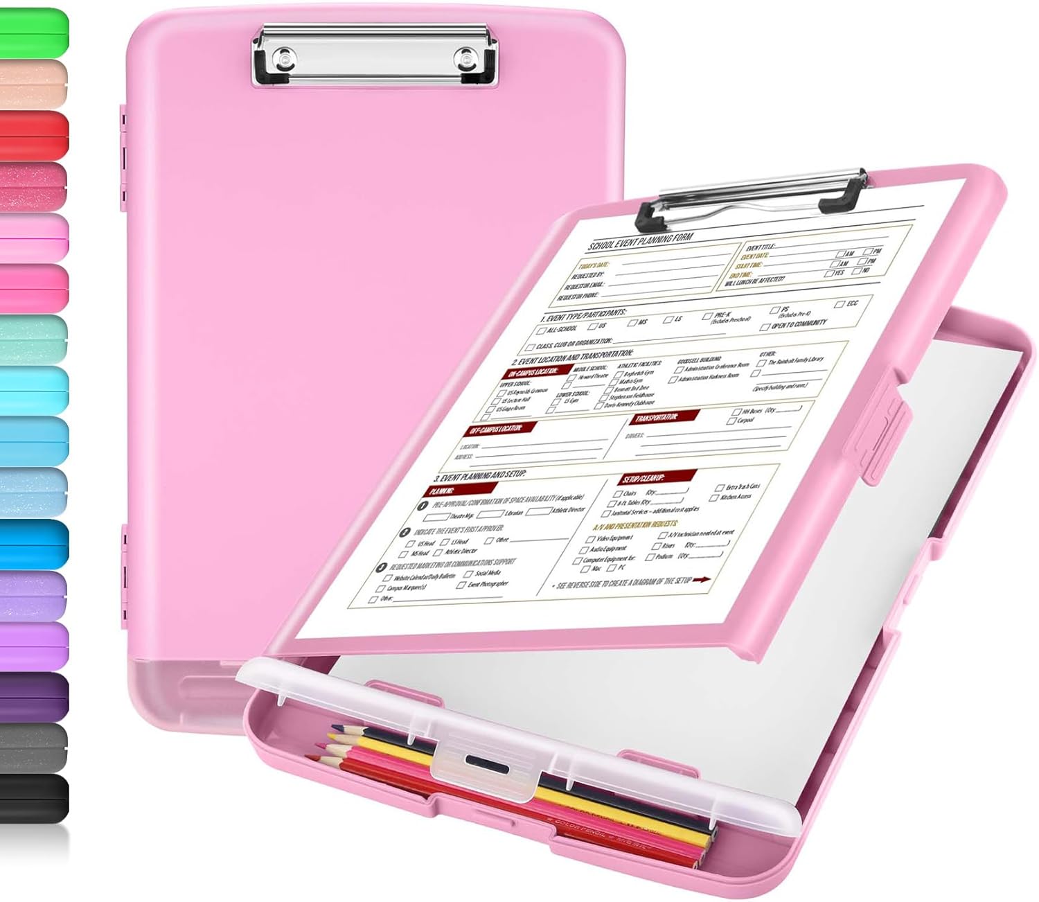 Sooez Clipboard with Storage, High Capacity Nursing Clipboards with Pen Holder, Heavy Duty Plastic Storage Clipboard with Low Profile Clip, Teacher Must Haves, School Office Supplies, A4 Letter Size (Baby Pink) Thumbnail