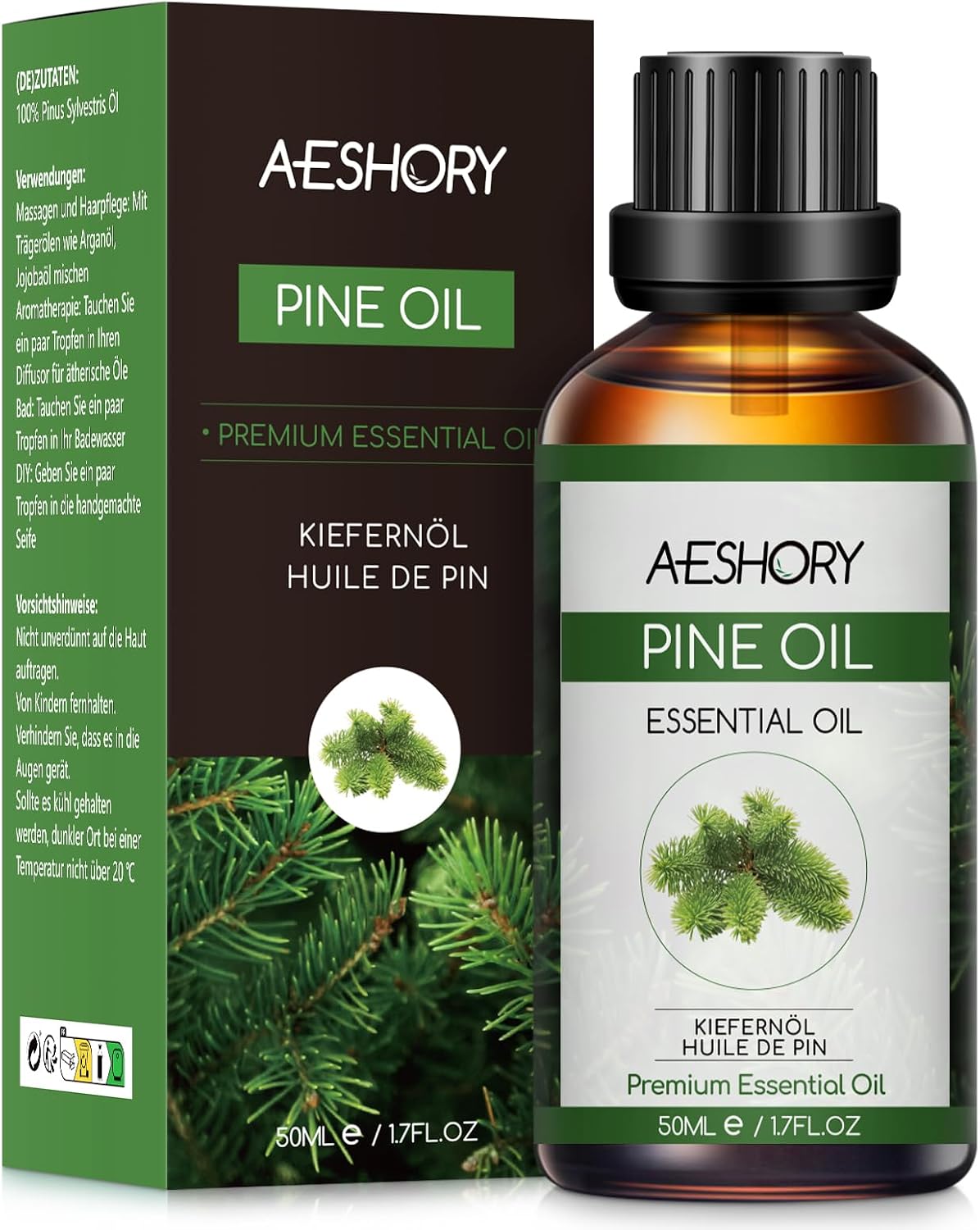 AESHORY Olejek sosnowy, 50 ml, naturalny olejek do aromaterapii sosnowej, olejki zapachowe Premium do nawilżacza dyfuzora, masażu, kąpieli, pielęgnacji skóry, relaksu i spokoju