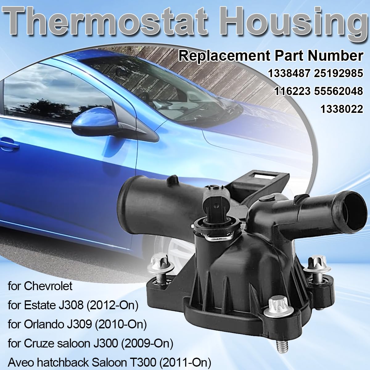ZAMDOE 25192985 Alloggiamento termostato Uscita Acqua Liquido refrigerante per Vauxhall per Opel Adam M13 Astra Mk6 J 2010-2015 Corsa 2015-2019 Meriva per Chevrolet Aveo Cruze Station Wagon 1338487