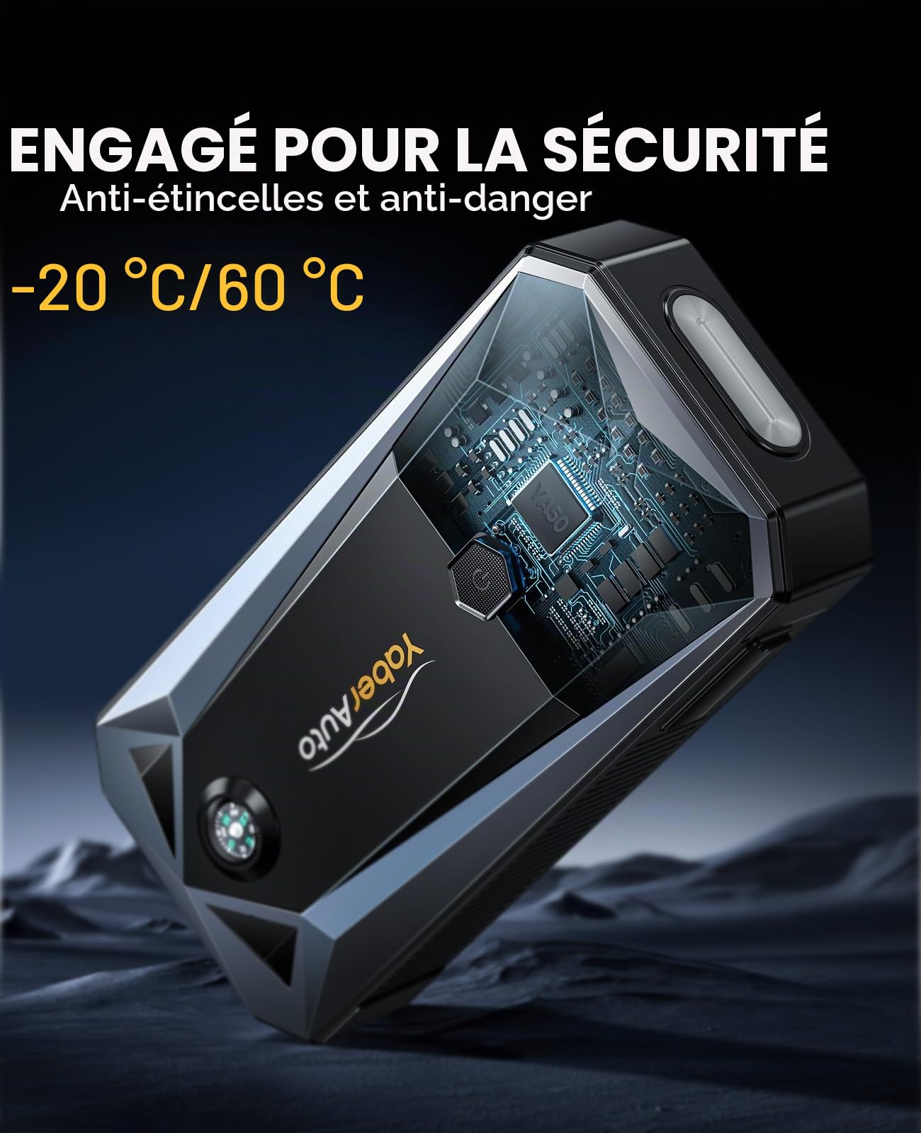 YaberAuto Démarreur de batterie portable 5000 A 21800 mAh (gaz 9,0 L, moteur diesel 8,0 L), batterie de voiture, charge rapide, câbles de démarrage, boîte de démarrage avec 3 modes
