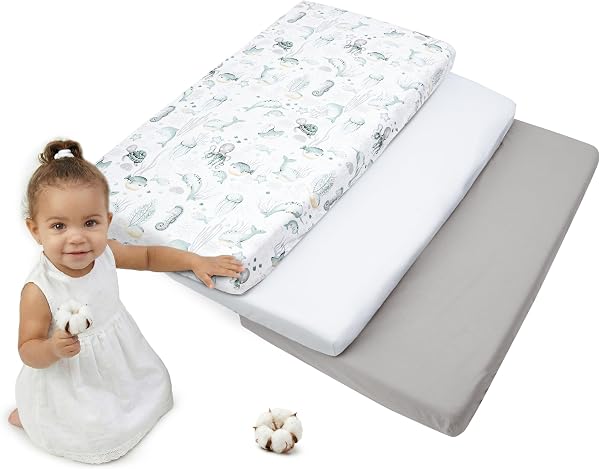 Medi Partners 3-pak Prześcieradło z gumką 70x140cm 100% bawełna pościel niemowlęca materac niemowlęcy śpiwór do łóżeczka dziecięcego(Ocean-Biały-Szary)