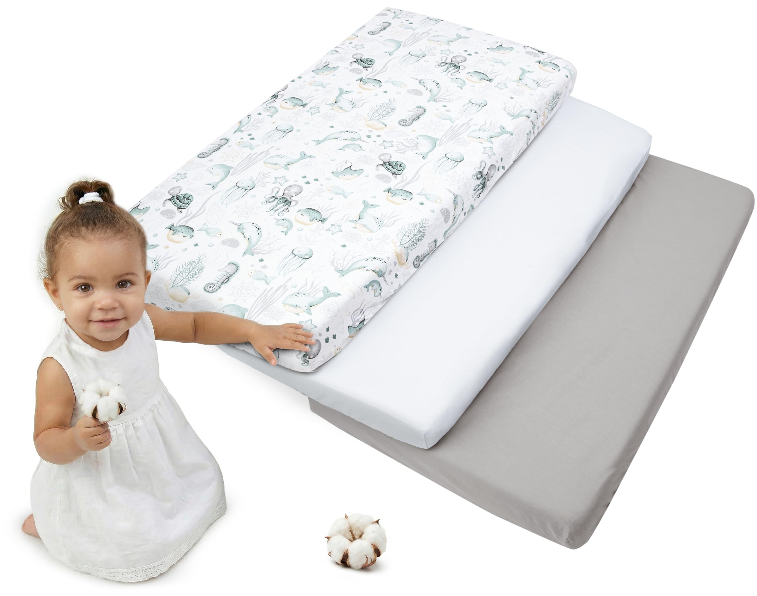 Medi Partners Sabana Bajera Cuna 70x140 Set de 3-100% Algodon Sabanas de Algodón Bebe Ropa de Cama para Bebés Dormir Cu…