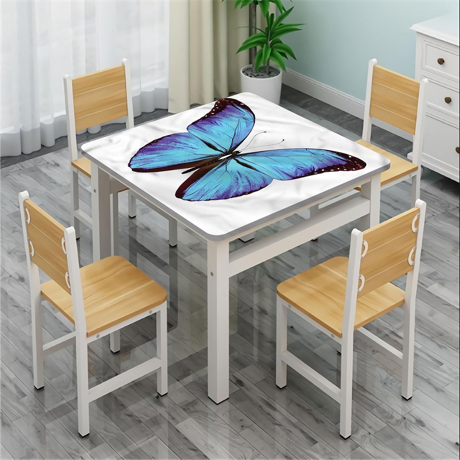 Butterflies Square Tablecloth, Natural Jungle Insect Washable Spill Proof Table Cover, Fits 52x52 inch Table, for Restaurants Picnic Patio Party Table Decor, Multicolor