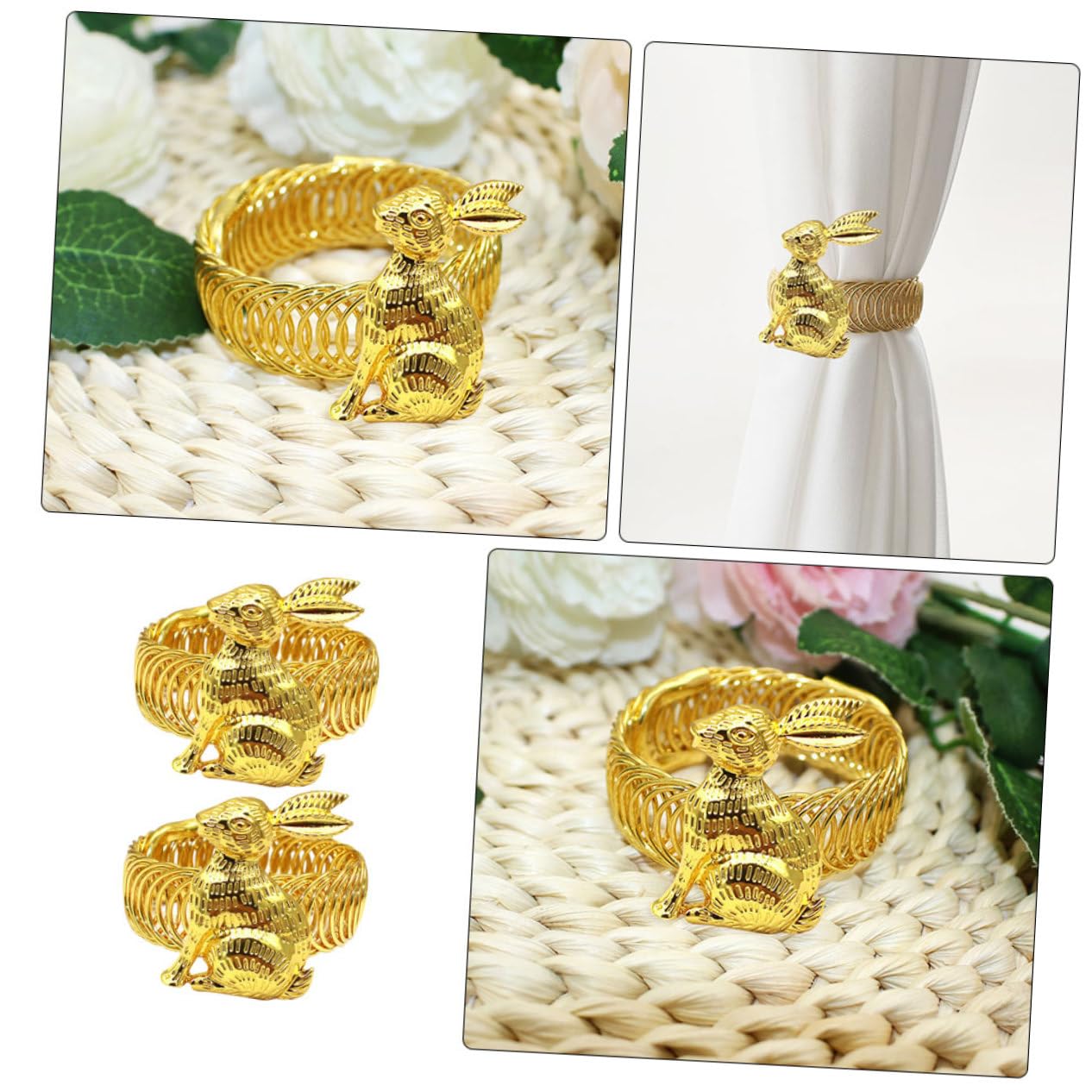 Alipis 4 Ensembles Boucle De Rideau Patères D'extérieur Para Bois De Cerf Guirlande De Verdure Patères Rustiques Ronds De Serviette De Printemps Belvédère Chaud Métal Golden 2 Pièces * 4