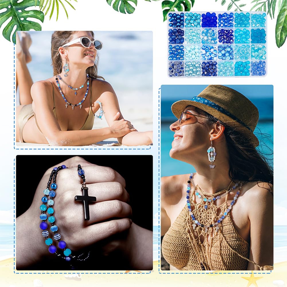 PandaHall 600 Perline Blu 8mm Per Gioielli: 24 Stili In Vetro E Acrilico – Ideali Per Bracciali Boho Estivi