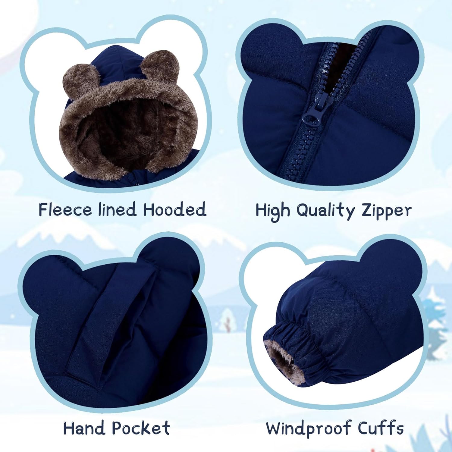 ADUKIDE Toddler Puffer Jacket with Bear Ear Kids Boys Hooded Fleece Coat Size 6M-5T - Image 6