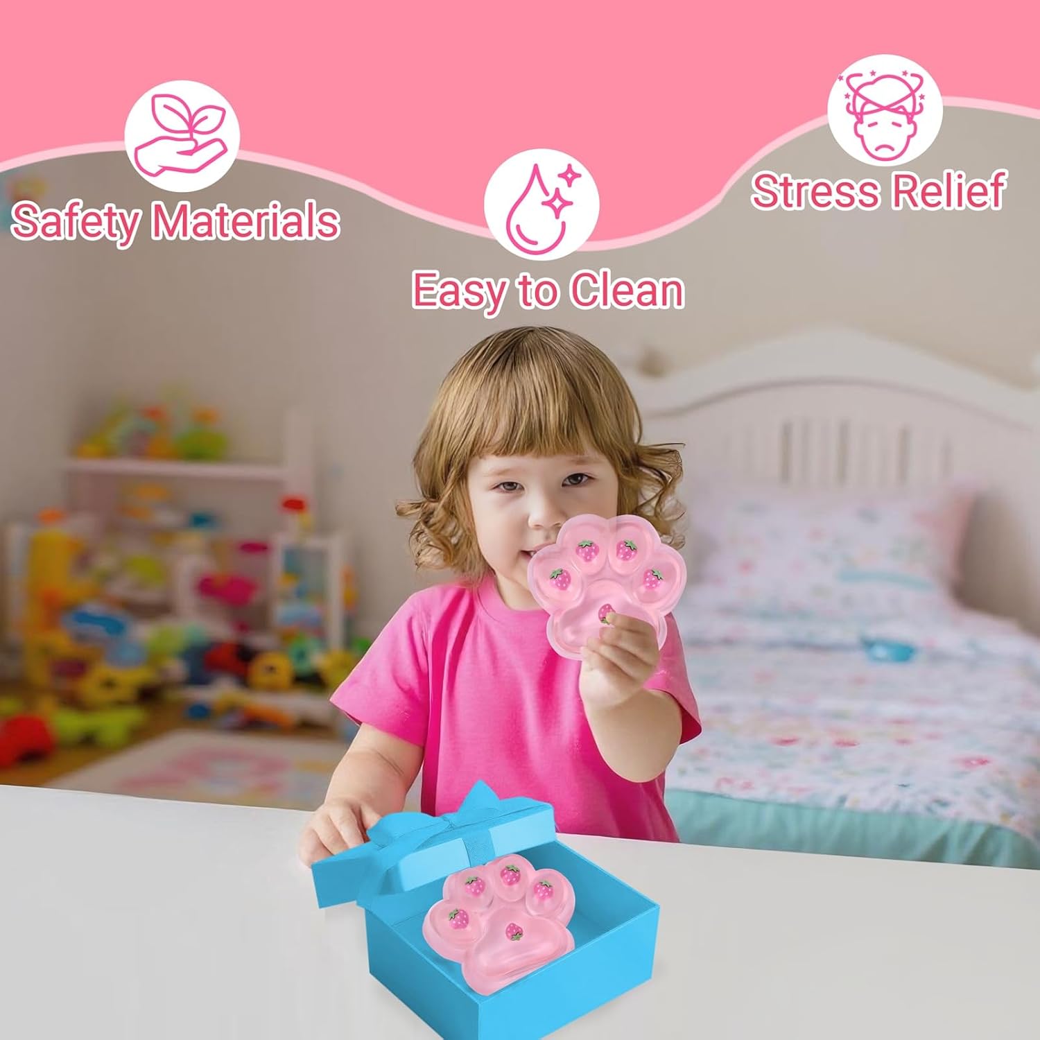 Big Taba Squishy Cat Paw Fidget Toy, Squishies Squeeze Toys for Girls 4-8, Ultra-Soft Sticky Sensory Toy Party Favors for Kids 8-12, Autism Stress Relief (Light Pink)