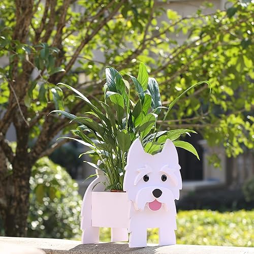 Fitcho Westie - Maceta para perro, bonita maceta para decoración de jardín, regalos Westie para amantes de los perros, mujeres, soporte para plantas