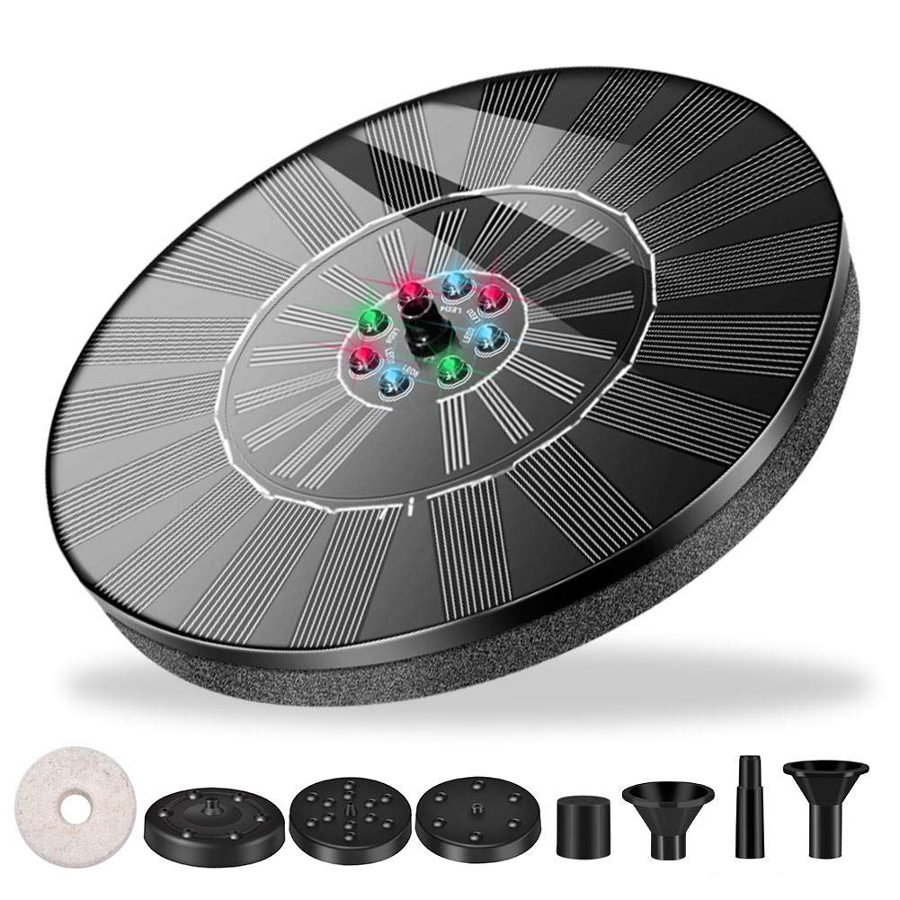 juman634 LED Lights 2.4W 9V 8-piece Set Solar Fountain Pump Portable Floating Solar Powered Water Fountain Pump For Birdbath Garden Backyard Pond Pool, Swimming Pool.