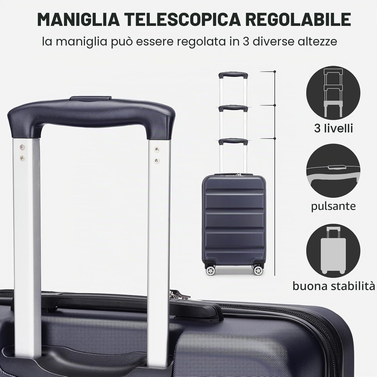 KONO Valigia Leggera da 75 cm, Valigie Trolley Bagaglio a Mano Guscio Rigido con Serratura TSA, Design Espandibile, 4 Doppie Ruote Girevoli (Marina Militare, 75 x 47.5 x 29.5 cm)