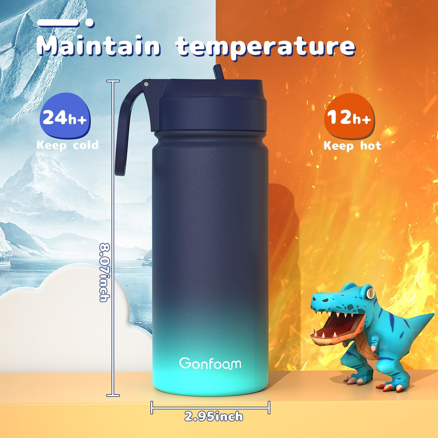 Kids Water Bottle, 2-Pack 16oz Water Bottles with Stickers and Straw, Stainless Steel Vacuum Insulated cup, Kids Water Bottle for School, Gifts for Boys and Girls(Blue/Purple) - Image 6