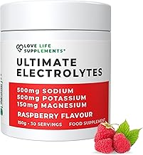 Ultimate Electrolytes Powder, 500mg Sodium, 500mg Potassium, 150mg Magnesium, 150g - 30 Servings, Pink Himalayan Salt for Hydration, Raspberry Flavour, Sweetened with Stevia - Love Life Supplements